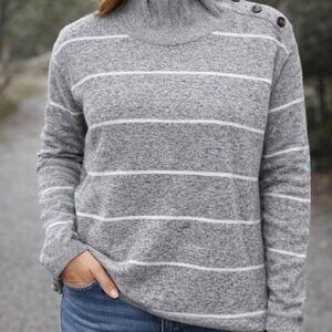 Maurices Cowl High Neck Sweater Poly/Rayon/Spandex Blend Gray White Stripe